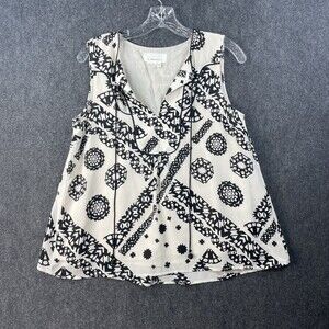 Anthropologie Womens Sz 2 Giuliana Black Ivory Silk Sleeveless Top V Neck EUC